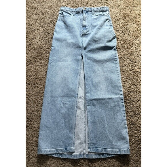 Show Me Your Mumu Long Denim Skirt Front Slit Light Wash Size 27 NWT - Picture 1 of 10